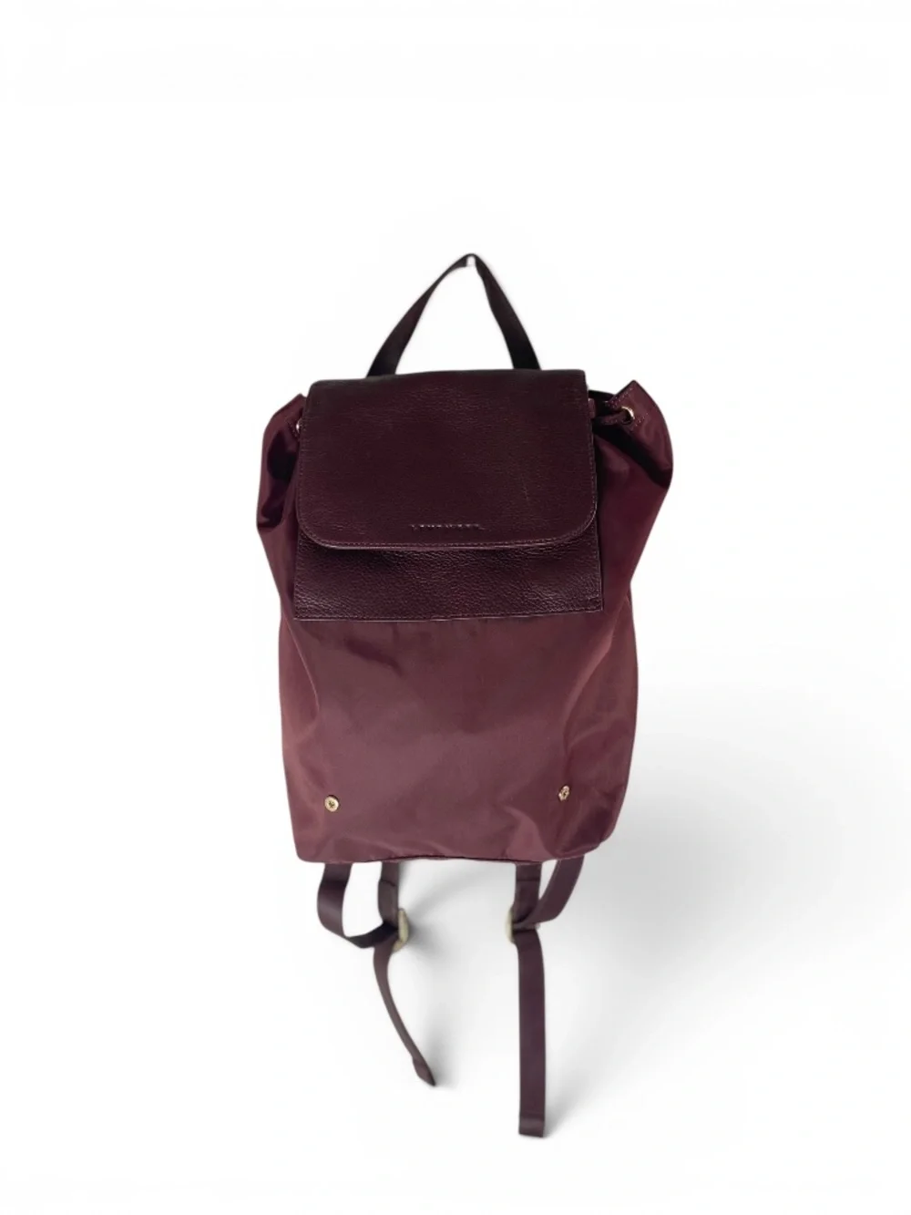 Levenger Burgundy Nylon Leather Backpack Drawstring Lightweight Travel Work Bag